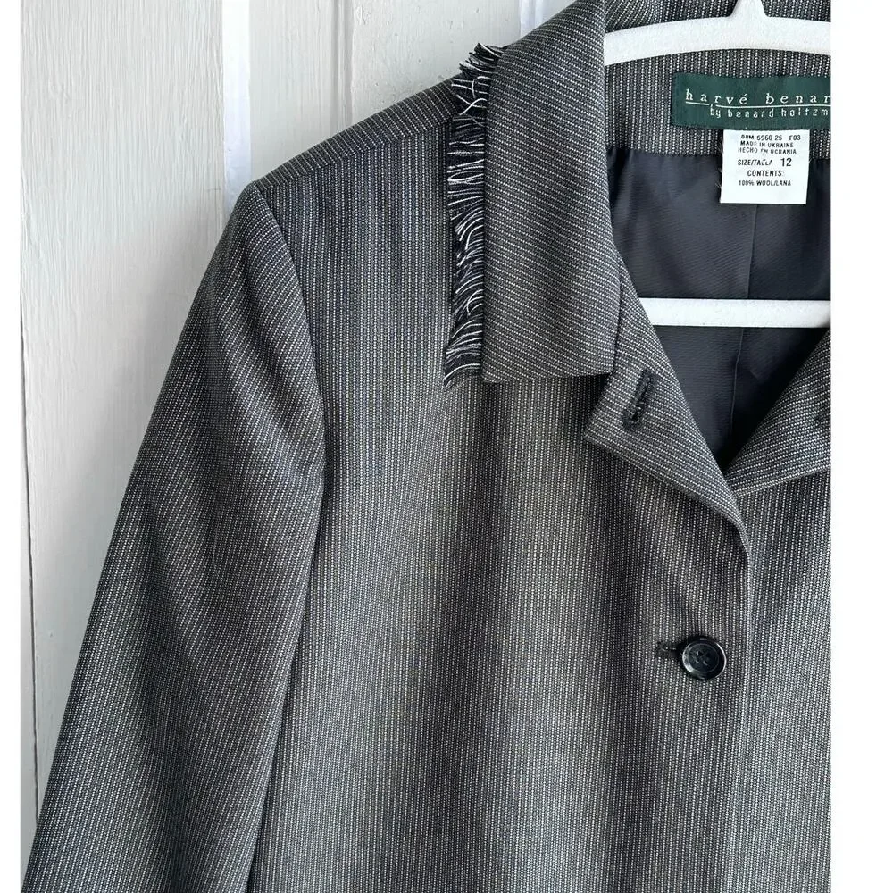 Harvé Bernard Wool Blazer | Size 12 | Gray Textured Jacket